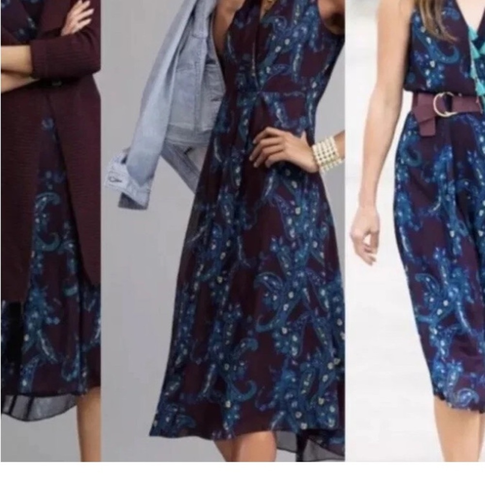 CAbi purple floral paisley print treasure faux wrap midi dress women’s size 8